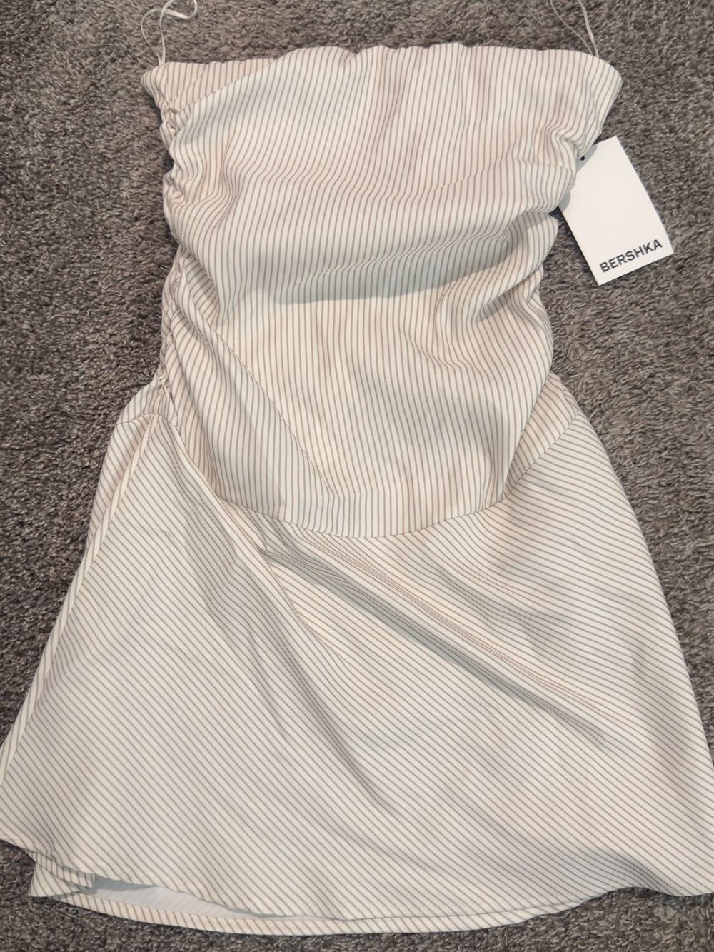 Bershka Cream & Light Brown Pinstripe Strapless Dress